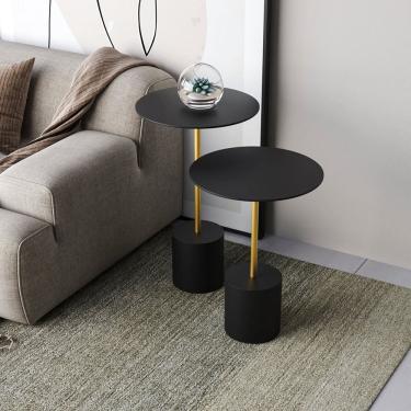 Imagem de Conjunto Mesa de Canto Parma Metal 65cm X 40cm X 40 Cm PRETO / DOURADO