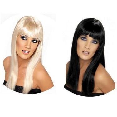 Imagem de Peruca Longa Lisa com Franja Loira Ou Preta Festas Eventos - CM Presen