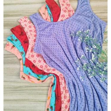 Imagem de Camisola Senhora Malha Alça Larga Babado Estampada Pijama Regata De Do