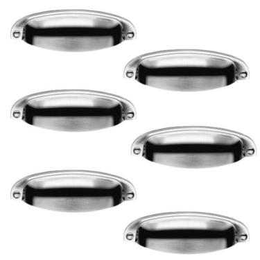 Imagem de Kit 6 Puxador Concha Paris Aço Escovado Para Gaveta - RENNA