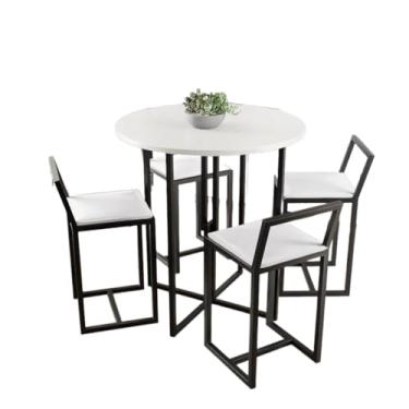 Imagem de Conjunto Mesa Redonda Branca 4 Cadeiras Pequena Estofado Industrial Black (LACA BRANCA)
