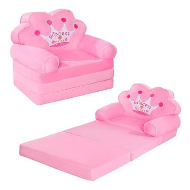 Imagem de MOONBEEKI Sofá infantil dobrável, cadeira de princesa dobrável para crianças de 1 a 3 anos, sofá-cama para crianças, espreguiçadeira dobrável para quarto (rosa)