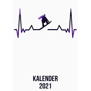 Imagem de Kalender 2021: DIN A4 Kalender von 01/2021 - 12/2021 1 Tag = 1 Seite mit großem Tageskalender und großartiger Übersicht. Monatsübersicht, ... / Snowboard Fans heartbeat herzschlag