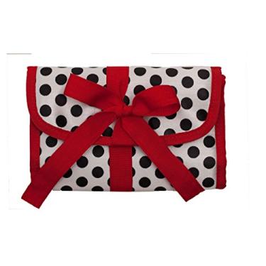 Imagem de ORB Travel Organizador de joias rolo bolsa cosmética acessórios bolsa de viagem, JP100-B-Preto/Branco/Vermelho-Bolinhas, small