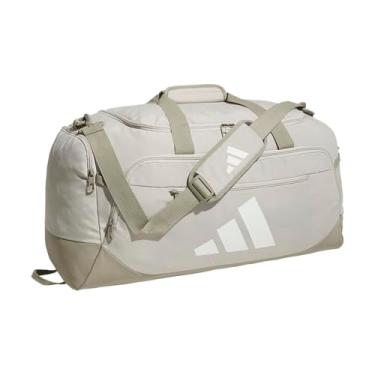 Imagem de adidas Bolsa esportiva Defender 5.0, durável para viagem e academia, para homens e mulheres, Wonder Alumina cinza/Putty Bege, Medium (59L), Bolsa esportiva média Defender 5