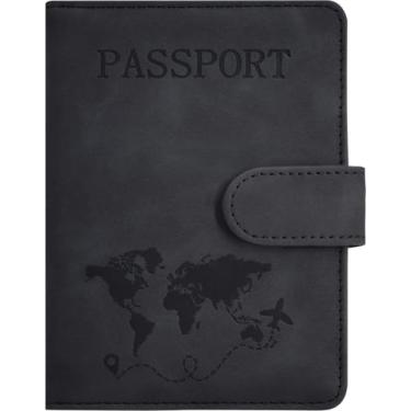 Imagem de KAOBAN - Capa para Passaporte com Compartimento para Cartão de Crédito e Cartão de Embarque, Essencial para Viagens, Preto