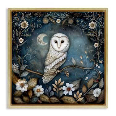 Imagem de Stupell Industries Arte de parede em tela flutuante emoldurada de coruja branca de floresta por The Dutch Lady, moldura flutuante dourada, 45,7 x 45,7 cm