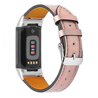 Imagem de Pulseira de substituição compatível com Fitbit Charge 6/Charge 5 para mulheres e homens, pulseira esportiva ajustável de couro genuíno para Charge 6/Charge 5 Tracker P, homens (ouro rosa brilhante)