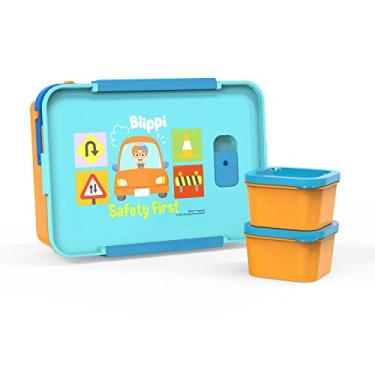 Imagem de Zak Designs Blippi Caixa Bento de plástico reutilizável com vedação à prova de vazamento, alça de transporte, saída de vapor de micro-ondas e recipientes individuais para almoço embalado infantil