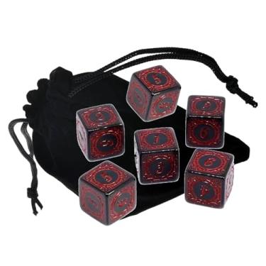 Imagem de Set of (6) 16mm Dice 6-Sided D6 Numeral 1-6 Sides Squared Corners ... Plus Black Velvet Cloth Pouch Bag (Red)