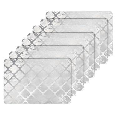 Imagem de Dainty Home Jogo americano retangular de cortiça de treliça prateada - jogo americano resistente ao calor, antiderrapante, fácil de limpar para jantar elegante - 30,5 x 45,7 cm conjunto de 8 -