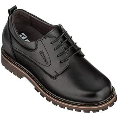 Imagem de TOTO Botas de trabalho masculinas invisíveis que aumentam a altura - Botas de trabalho casuais de cano baixo de couro preto com cadarço - 7,6 cm mais alto - F70289 - Tamanho 9 D D (M) EUA