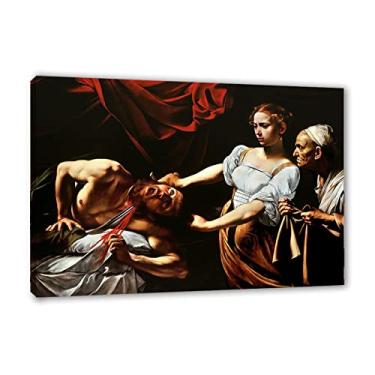 Imagem de Arte de parede em tela clássica emoldurada - Michelangelo Merisi Caravaggio Impressões - Reprodução famosa de pinturas a óleo - Judith decapitando pôsteres - Imagens de arte em tela para decoração de