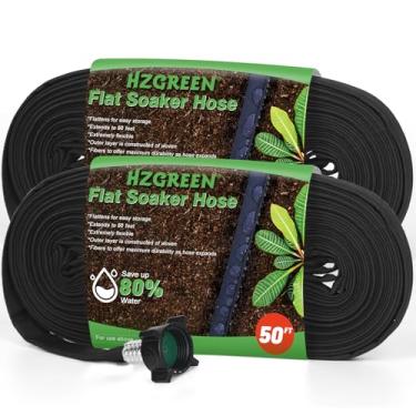 Imagem de HZGREEN Mangueira de imersão plana 1,5 m x pacote com 2, mangueira de gotejamento para canteiros de jardim, sistema de irrigação conectável, leve e fácil de regar para plantas de árvore e economiza