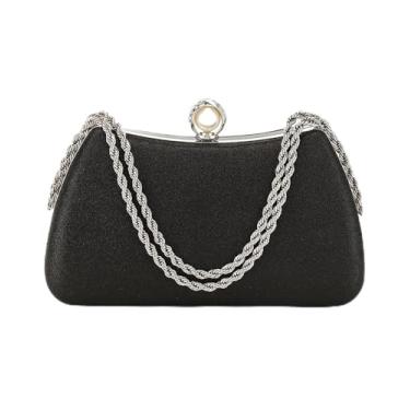 Imagem de Inkfew Bolsas clutch femininas brilhantes para casamento prata clutch bolsa transversal com corrente, festa de formatura de casamento clube, Preto