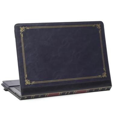 Imagem de TYTX Capa de couro compatível com MacBook Air 13 polegadas 2021 2020 2019 2018 versão M1 A2337 A2179 A1932 Retina Display Touch ID, capa protetora de couro para laptop, azul