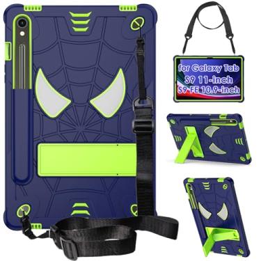Imagem de DETUOSI Capa infantil para Samsung Galaxy Tab S9/ S9 FE 11 polegadas 2023 (SM-X710) com suporte para caneta S / alça de ombro, capa protetora de 3 camadas híbrida, resistente, à prova de choque, 4