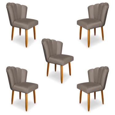Imagem de Kit 5 Cadeiras de Jantar Pétala Estofada Pés Palito Veludo Cappuccino 