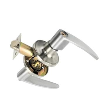 Imagem de Maçaneta de porta interna, fechadura, núcleo de latão, aço inoxidável, fácil instalação, alavanca reta com 3 chaves, cor prata, quarto e banheiro (maçaneta porta)