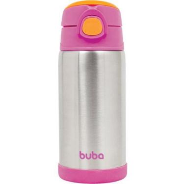 Imagem de Garrafa Térmica Com Canudo Rosa Buba Aço Inoxidável 400ml