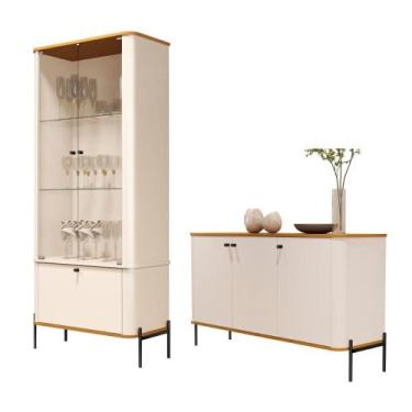 Imagem de Conjunto Buffet e Cristaleira Rouxinol Off White Nature Preto - CasaH