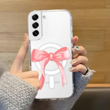 Imagem de Zrutru Capa de telefone com laço rosa transparente para Samsung Galaxy S21 FE 5G para meninas e mulheres, fina, compatível com MagSafe silicone à prova de choque, proteção feminina Funda para Samsung