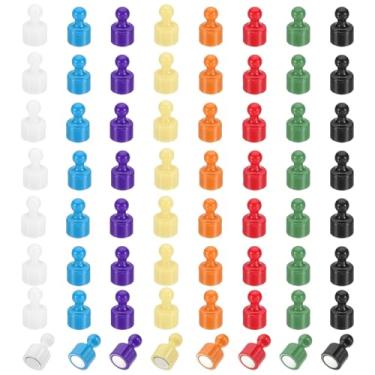 Imagem de PATIKIL 64 pinos de ímãs, 0,8 x 0,5 ímãs de geladeira fortes, quadro branco magnético, tachinhas decorativas para geladeira, armário, calendário, escritório, 8 cores