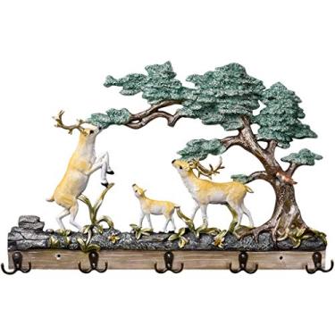 Imagem de xilinshop Cabide organizador de cabide bonito veado gancho montado na parede cabide de entrada gancho doméstico gancho criativo chapéu e guarda-chuva rack