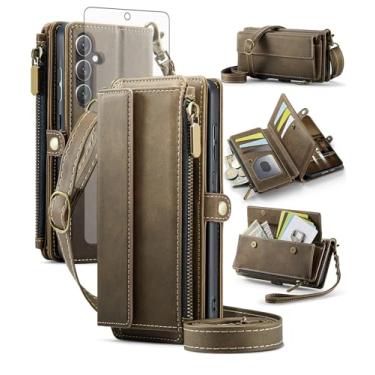 Imagem de Asuwish Capa de telefone para Samsung Galaxy S24 FE 5G capa carteira com zíper com protetor de tela e alça transversal alça flip bloqueio RFID suporte para cartão celular S 24 EF AI S24FE 24S mulheres