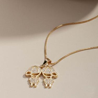 Imagem de Colar Pingente Filhos 2 meninos cravejados (Filhos), Semijoia, Ouro 18