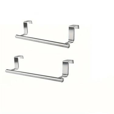 Imagem de Toalheiro sobre a porta, suporte para toalhas, suporte para pendurar, toalheiro de cozinha, aço inoxidável, banheiro, armário de cozinha, rack antiperfurante, 2 peças, S