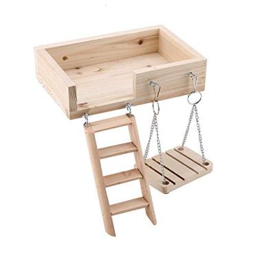 Imagem de HEEPDD Conjunto de 3 peças de madeira para hamster engatinhando, plataforma divertida, conjunto de brinquedos de animais pequenos, acessórios para gaiola de brinquedo para gerbilo, rato, chinchilas, porquinho-da-índia, esquilo