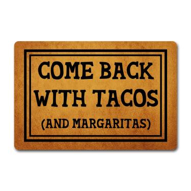 Imagem de Capacho engraçado de boas-vindas para decoração de interiores para varanda da frente Volte com monograma personalizado Tacos e Margritas tapetes de cozinha e tapetes com borracha antiderrapante tapete