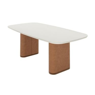 Imagem de Mesa para Sala de Jantar com Vidro Lintz Off White Fosco/Caramel/Canella