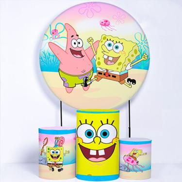 Imagem de Kit Painel de Festa Redondo e Trio de Cilindros Bob Esponja - Fera Print