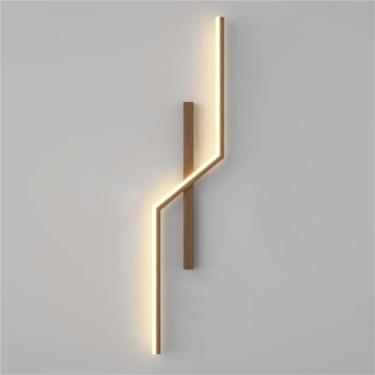 Imagem de Luminária de parede linear de metal com fiação interna, com transferência de água, acabamento em madeira, para quarto, cabeceira, sala de estar, corredor, decoração (cor nogueira, 60 cm)