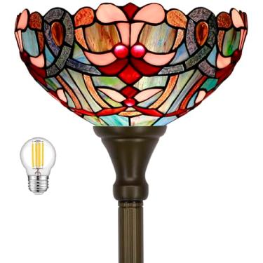 Imagem de WERFACTORY Luminária De Chão Tiffany, Azul, Rosa, Vitral, 30X30X180 Cm, Haste, Luminária De Canto, Iluminação Para Decoração De Quarto, Sala De Estar, Escritório, Casa, Série S830B