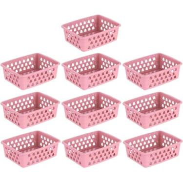 Imagem de Cesto Organizador Kit 10 Peças 16x12x6Cm Pequeno Branco Transparente Azul Rosa (Rosa)