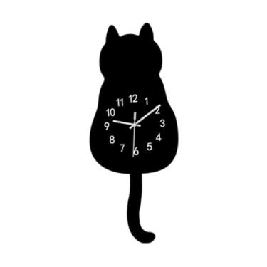 Imagem de IEUDNS Relógio de parede de cauda de gato 69x171inch decoração decorativa moderna acrílica para barra multifuncional, Preto