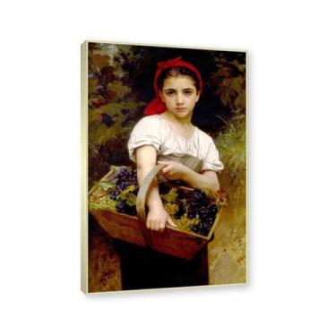 Imagem de NHLDZYH Moldura dourada champanhe. Impressões de arte William Adolphe Bouguereau - Pintura de retrato - (The Grape Picker) - Pôster temático de mitologia grega - Pôster de decoração de parede vintage