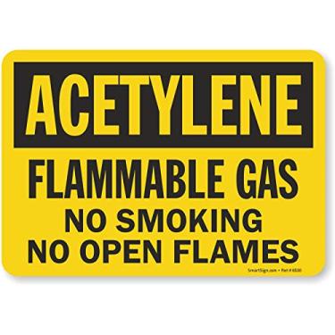 Imagem de SmartSign Etiqueta "Acetileno - Gás inflamável, não fumar, sem chamas abertas" | Vinil laminado de 17,8 cm x 25,4 cm