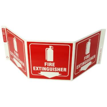 Imagem de ZING Placa 3052G Eco Safety Tri View, brilha no escuro, extintor de incêndio, 7,5 A x 20 W, projetos 12 cm, plástico reciclado