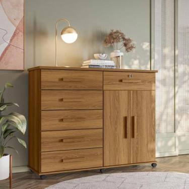 Imagem de Cômoda Platina 06 gavetas e 02 Portas Lukaliam Móveis, Freijó