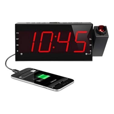 Imagem de Rádio Relógio Despertador Digital com Projetor, Rádio FM, Duplo Alarme, Bivolt, Entrada USB, LED Vermelho 1.8