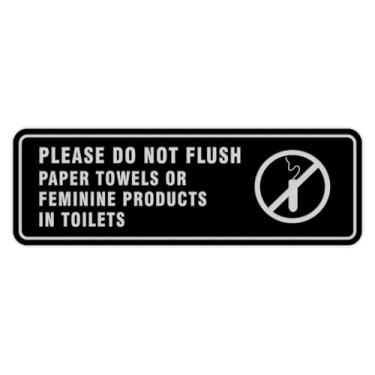 Imagem de All Quality Padrão Please Do Not Flush Toalhas de Papel ou Produtos Femininos em Banheiros Sinal de Porta/Parede - Material Durável | Fita de Espuma Dupla Face | Preto/Prata - Médio (pacote com 10)