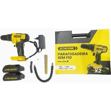 Imagem de Parafusadeira BOMVINK 21V 1.3Ah com 2 Baterias  Modelo BOM9969, Amarel