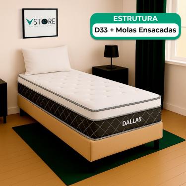 Imagem de Cama Box Baú Solteirão Bege e Colchão Dallas Molas Vstore