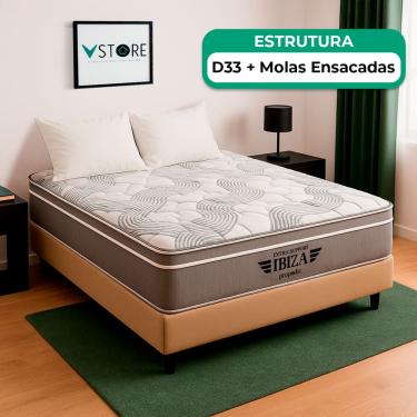 Imagem de Cama Box Casal Bege e Colchão Ibiza Molas Ensacadas Vstore