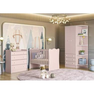 Imagem de Quarto Infantil Guarda Roupa , Berço e Cômoda Trocador Rosa - FbABY