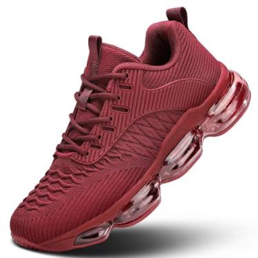 Imagem de Luogoks Tênis feminino de caminhada, corrida, com almofada de ar, tênis de basquete, moderno, respirável, esportivo, academia, fitness, cross trainers, Vermelho, 35
